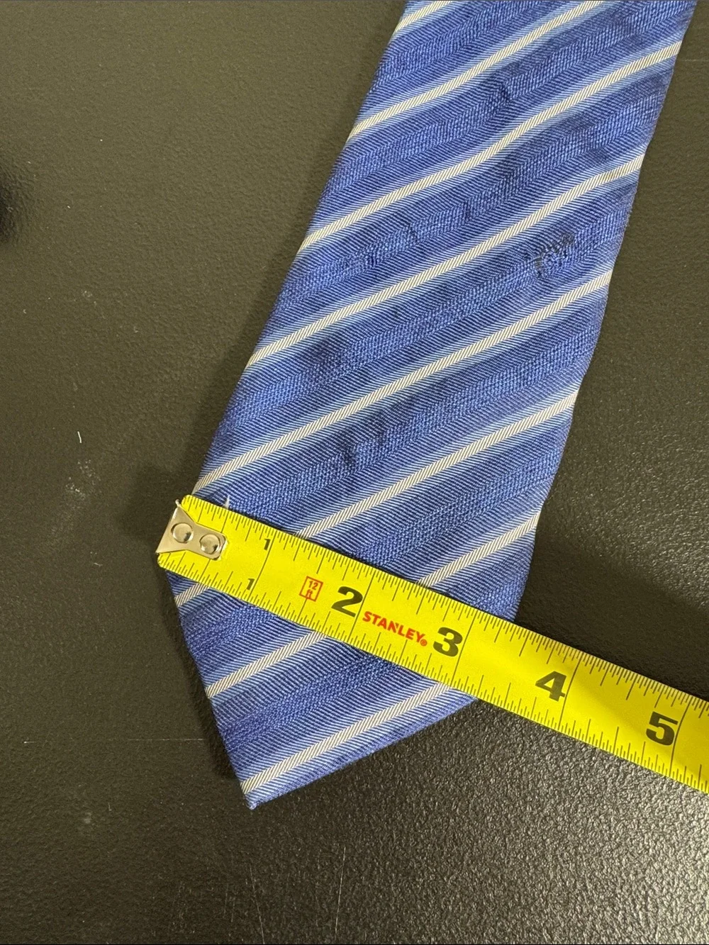 David Donahue mens blue white stripe 60/40 silk cotton blend neck tie EUC